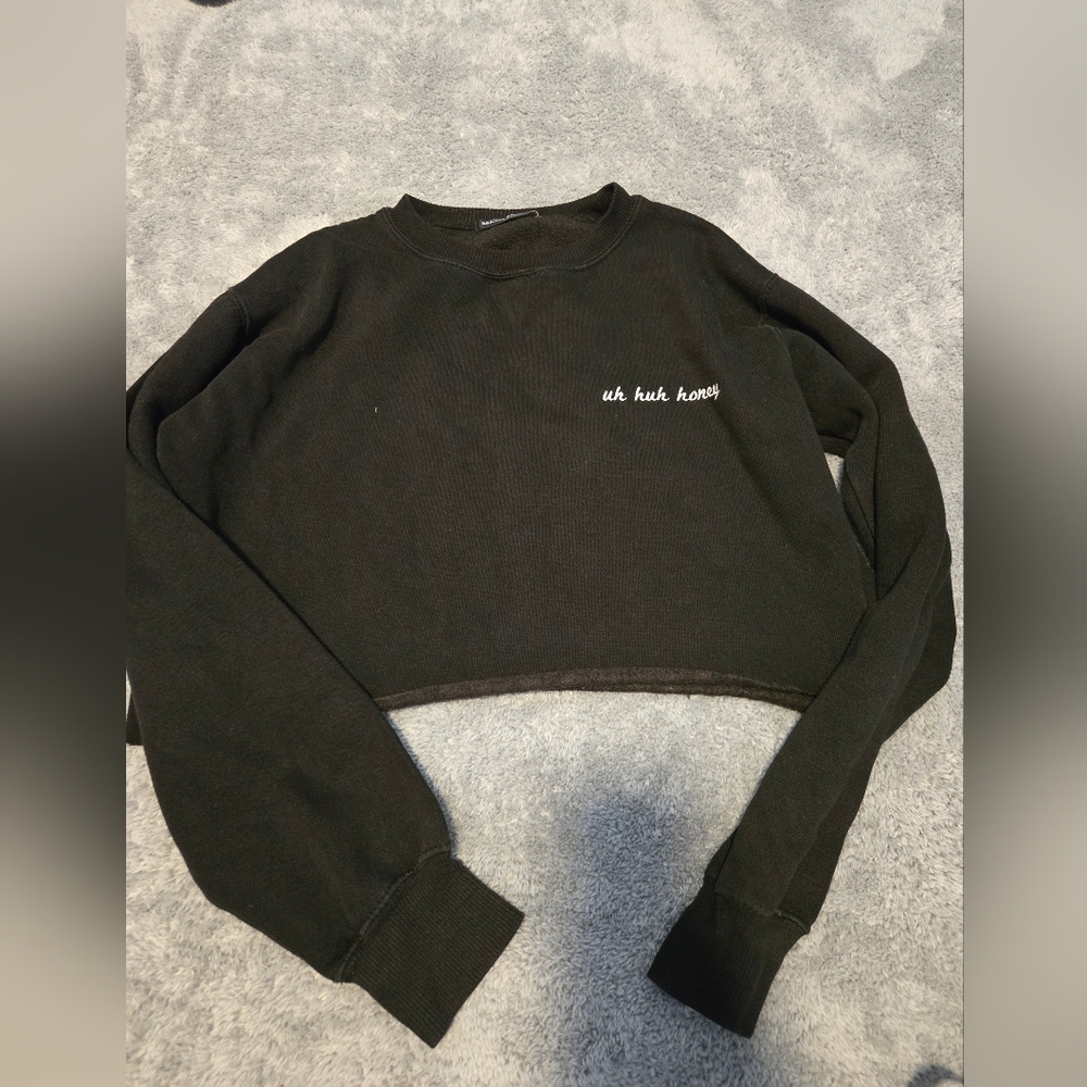 Black Cropped Sweatshirt with White Text